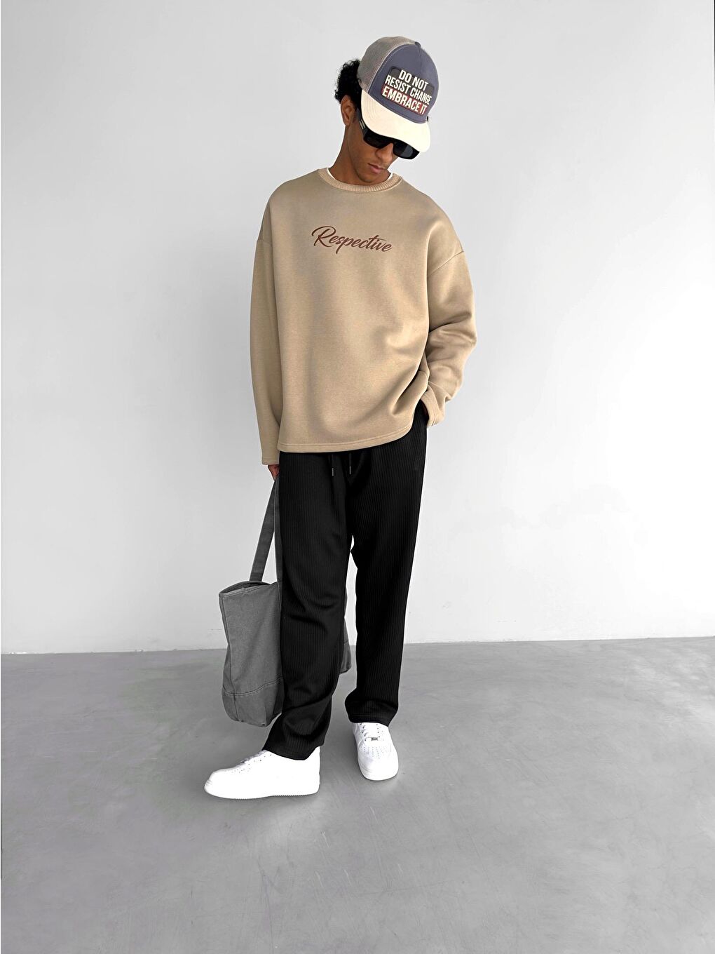 ablukaonline Erkek Oversize Respective Sweatshirt Kahverengi