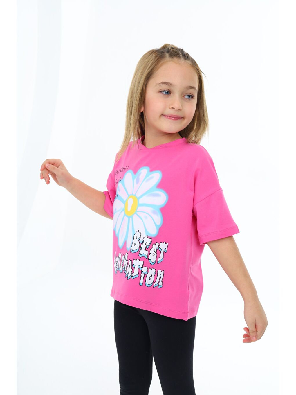 Fuşya Kız Çocuk Baskılı Tişört-2