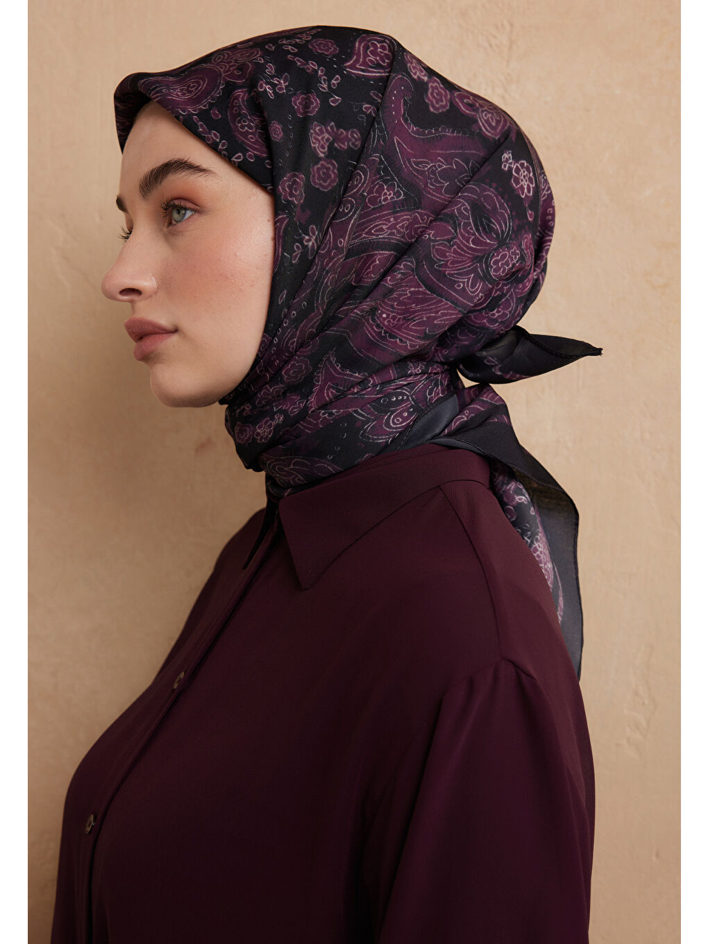 Lila Freda Desen Pamuk İpek Eşarp Leylak-1