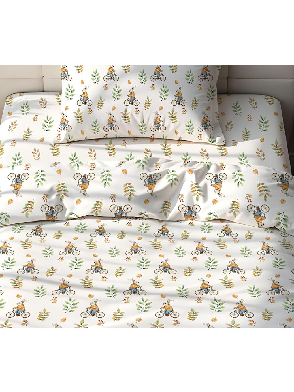 Karışık Minik Tavşanlar Desenli Çarşafsız 2'li Takım Baskılı Nevresim Takımı 160x220 cm-1