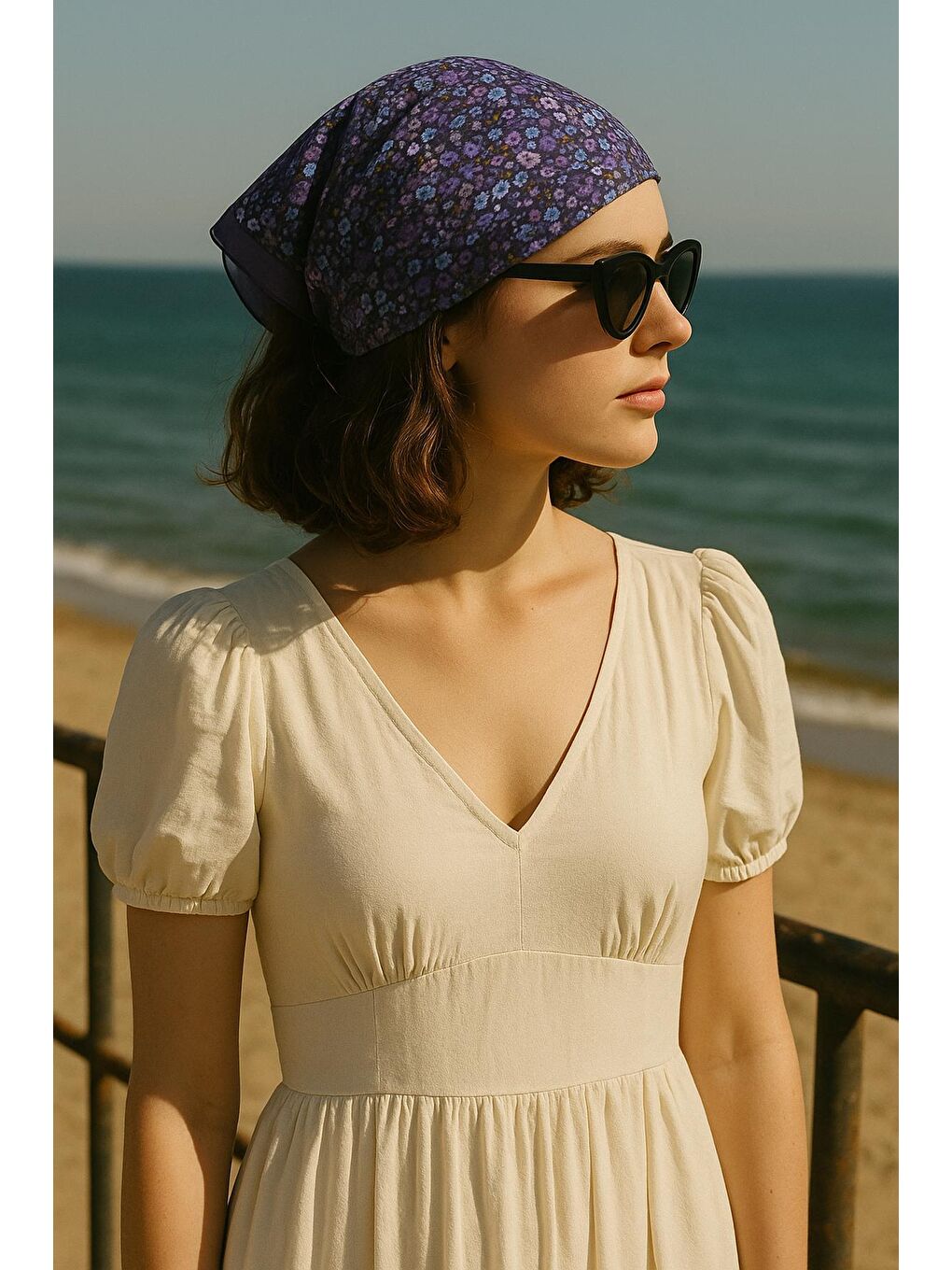 Lacivert Vintage Pamuk Bandana Fular-1