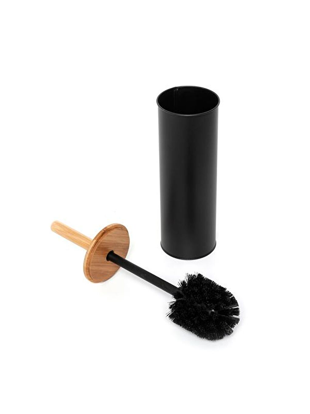 Bambu Saplı Metal Tuvalet Fırçalık - Siyah-2