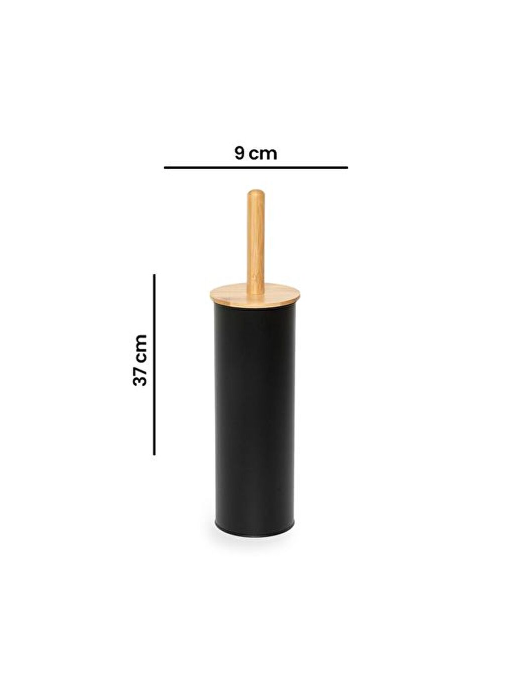 Bambu Saplı Metal Tuvalet Fırçalık - Siyah-3