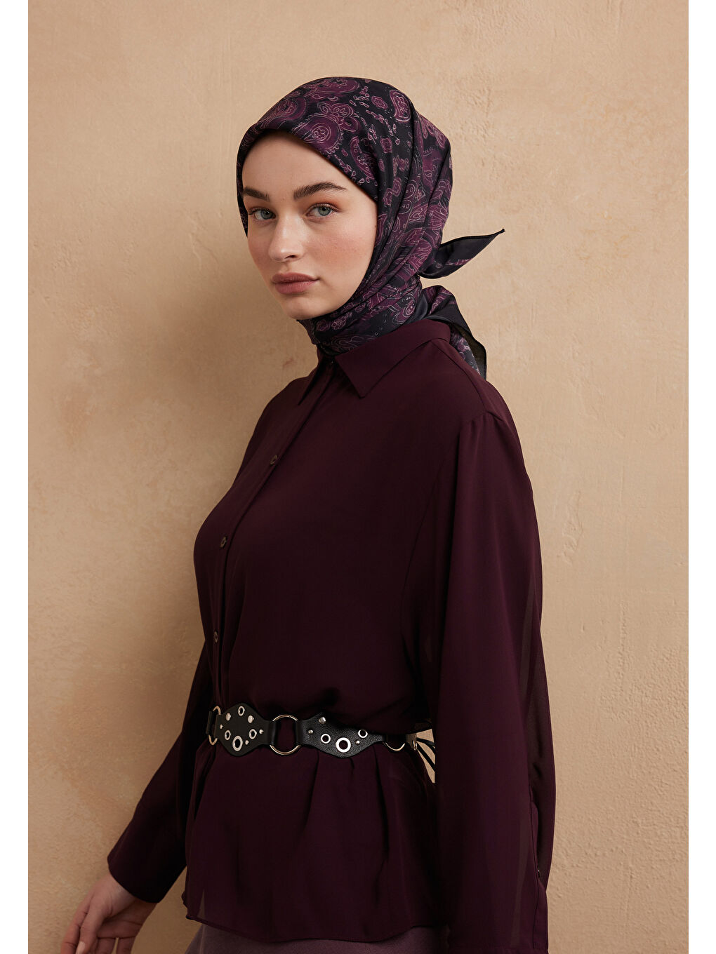 Lila Freda Desen Pamuk İpek Eşarp Leylak-2