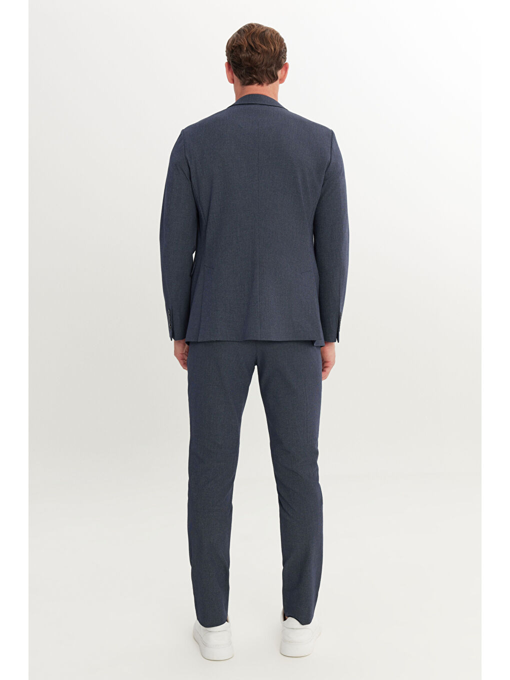 Erkek Lacivert Ekstra Slim Fit Mono Yaka Beli Bağlamalı Takım Elbise-8