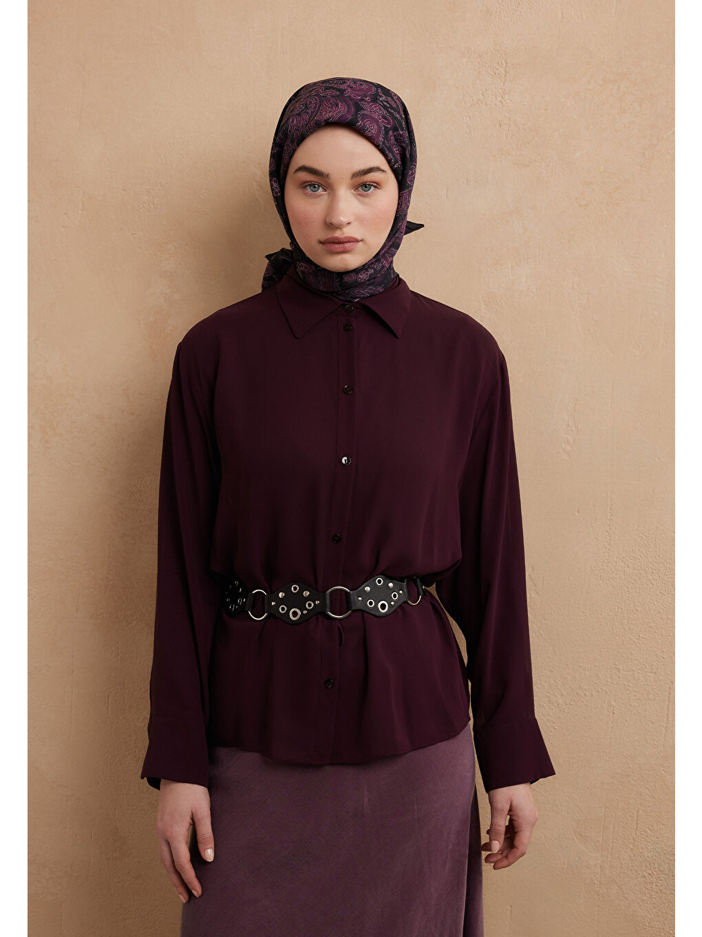 Lila Freda Desen Pamuk İpek Eşarp Leylak-3