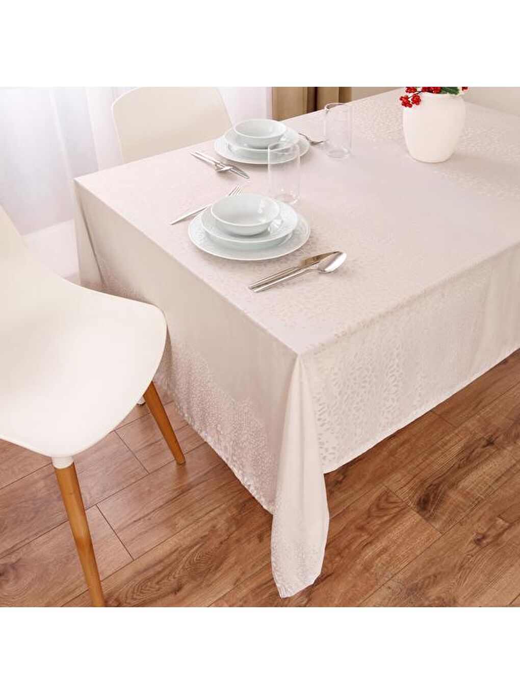 Soft Floral Devore Masa Örtüsü - Gri - 140x200 cm