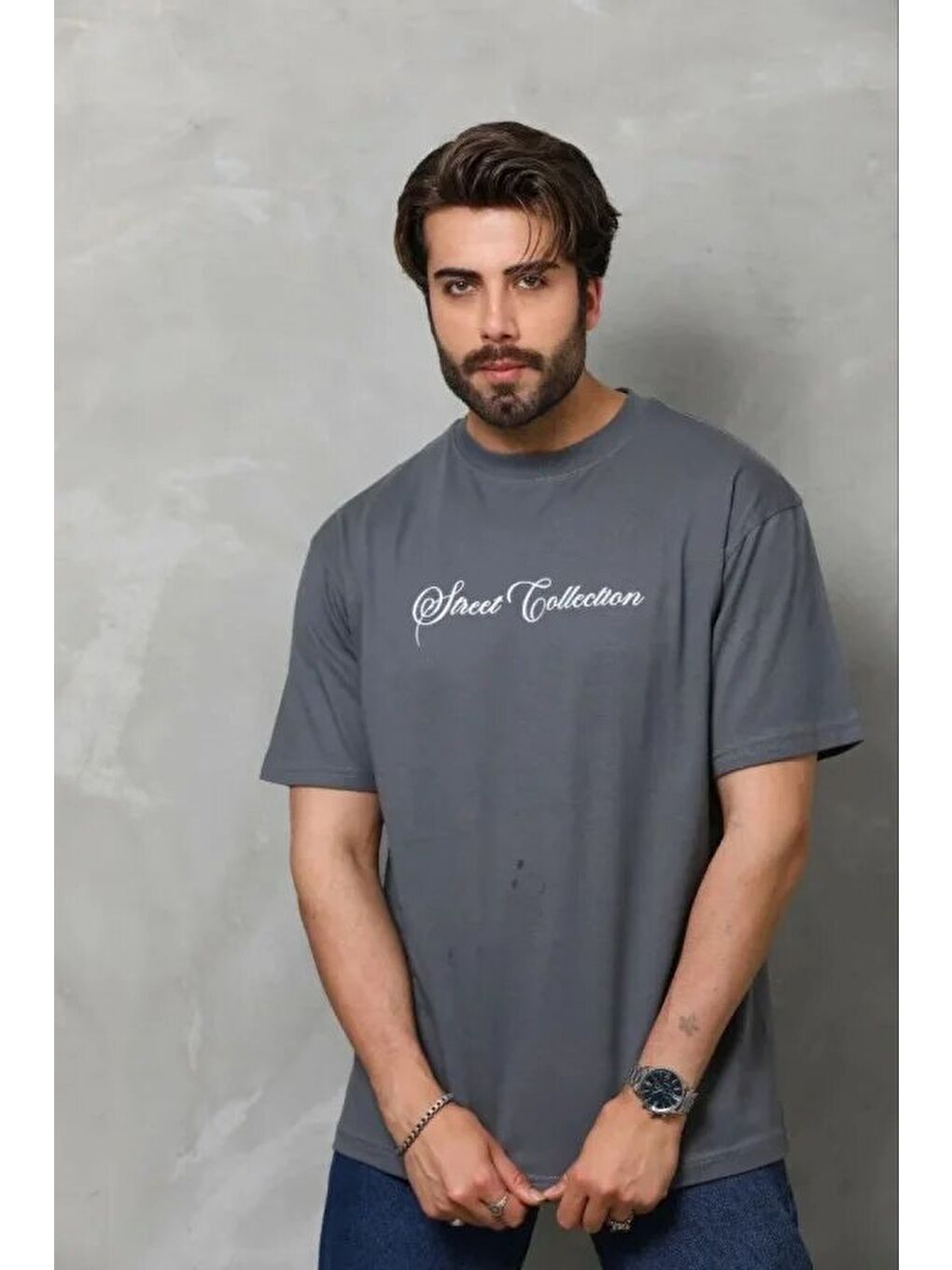 Gri Erkek Baskılı Tişört