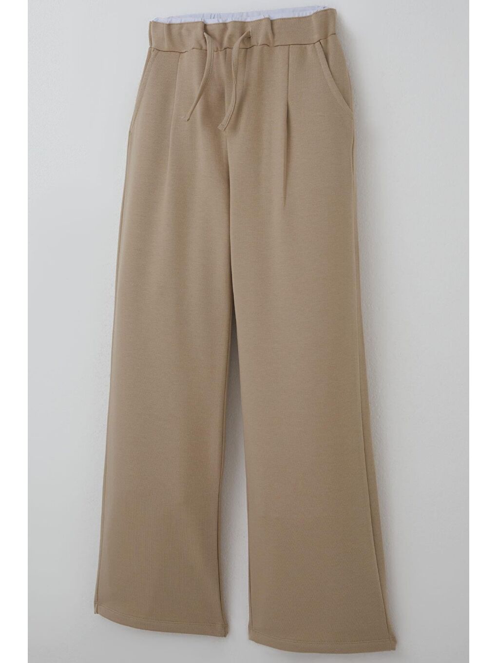 Kız Çocuk Eşofman Altı Bel Kısmı Lastik Detaylı Bağcıklı Cepli Bej (9-14 Yaş)-2