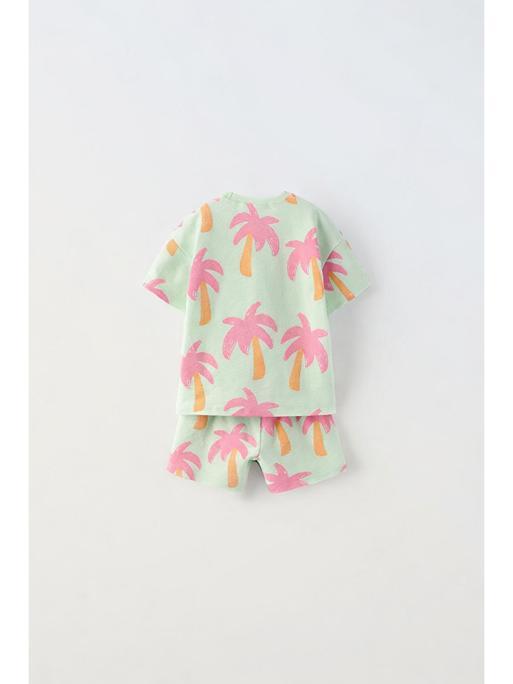 Yeşil Kız Çocuk Mint Palmiye Baskılı Şortlu Alt Üst Takım-2