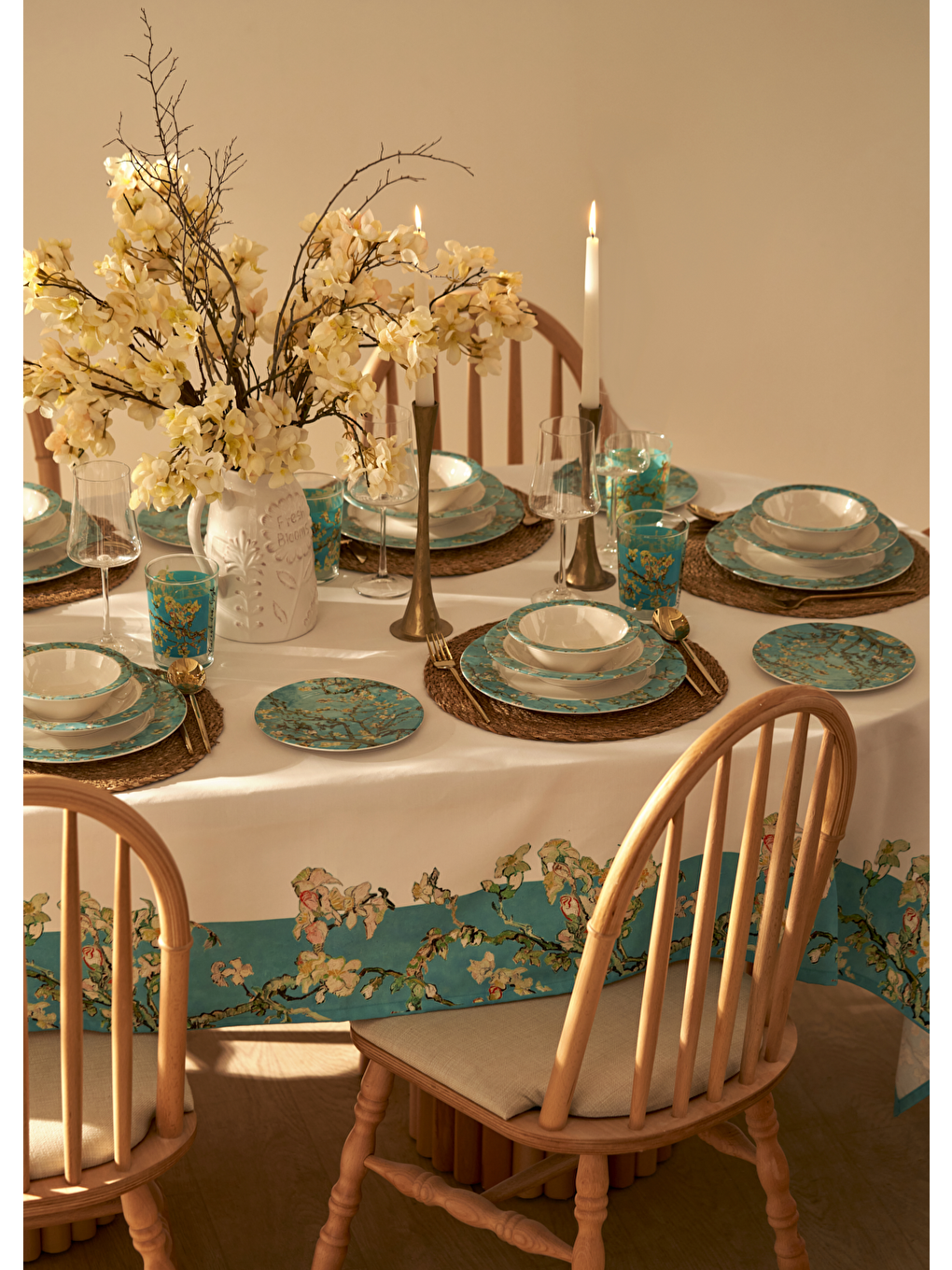 Turkuaz Van Gogh Almond Blossom Porselen 18 Parça 6 Kişilik Yemek Takımı-3