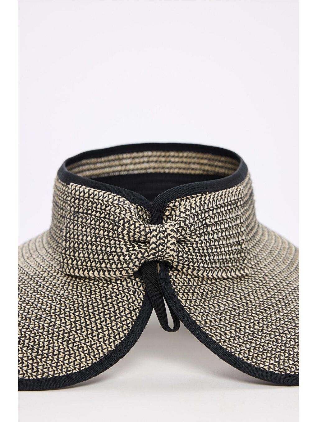 Fiyonk Detaylı Katlanabilir Siyah Bej Vizör Plaj Şapkası 17-2