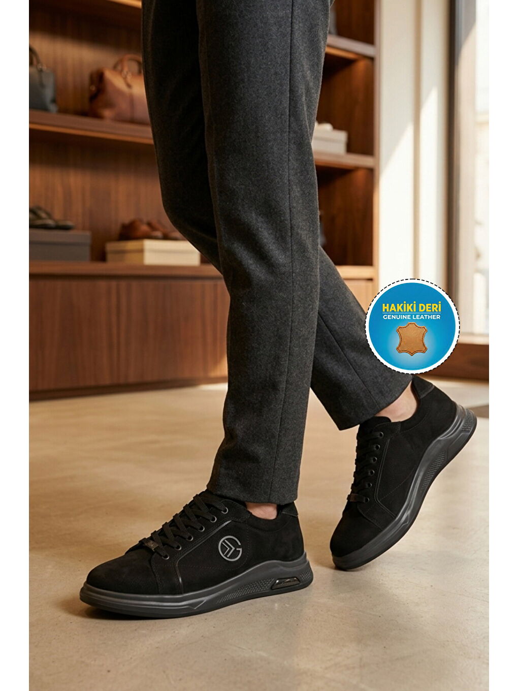 Siyah Hakiki Deri Erkek Casual Ayakkabı 6Y2801-9676 M-2