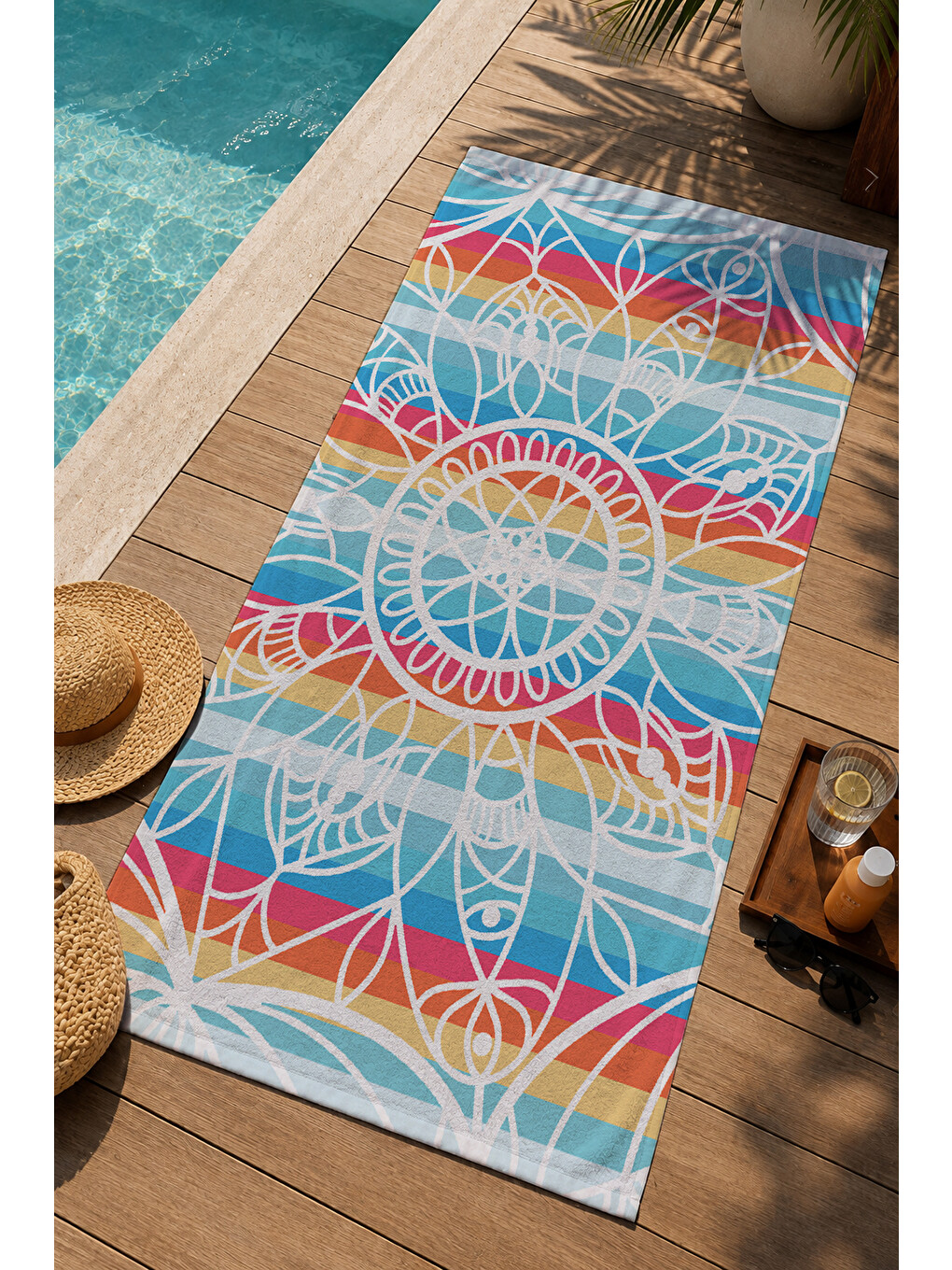 Yeşil Renkli Bohem Mandala Geometrik Desenli 70x150 Cm Dijital Baskılı Plaj Ve Banyo Havlusu-2