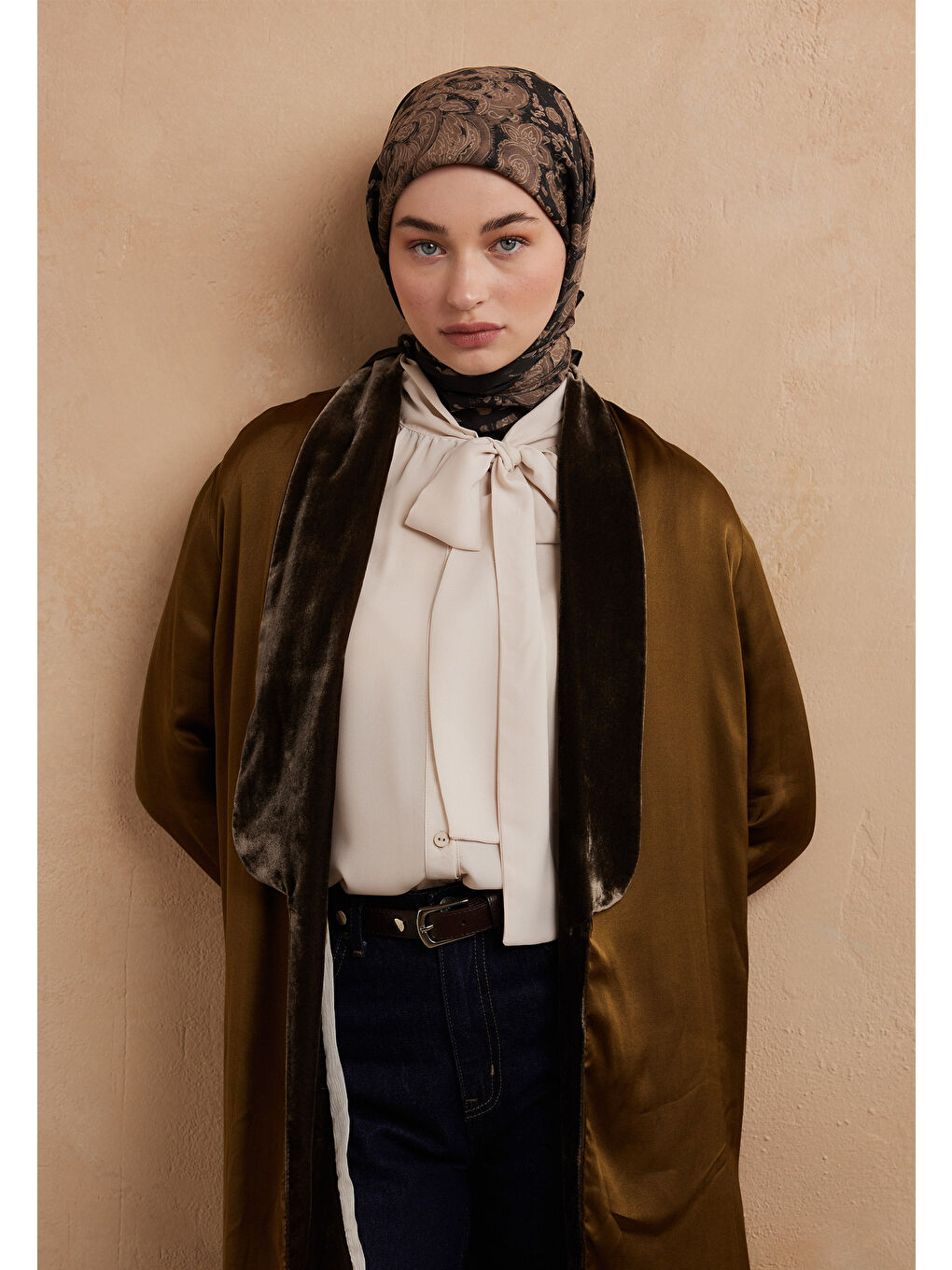 Kahverengi Freda Desen Pamuk İpek Eşarp Sütlü Kahve-1