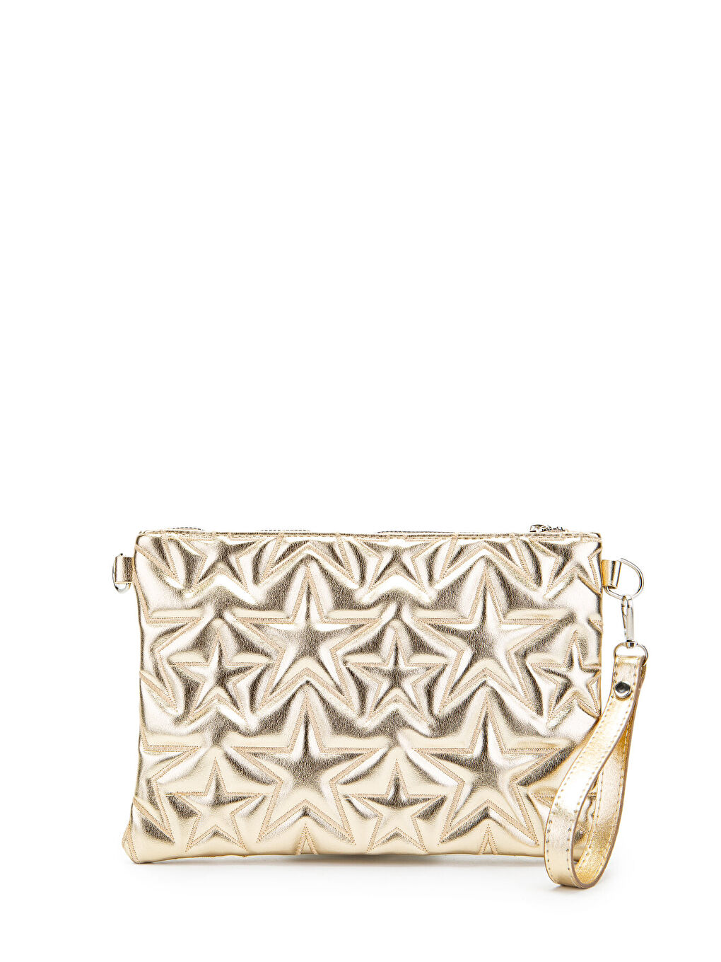 Pembe Yıldız Dikişli Clutch Star Kadın Çanta Gold Rugan-1