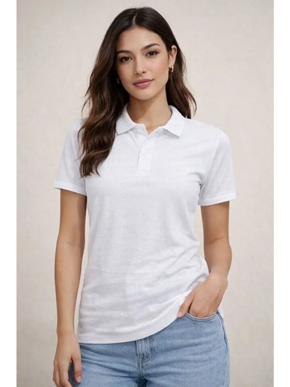 Polo Yaka Pike Kumaş Düğmeli Basic Tişört T-Shirt Günlük Rahat - Beyaz