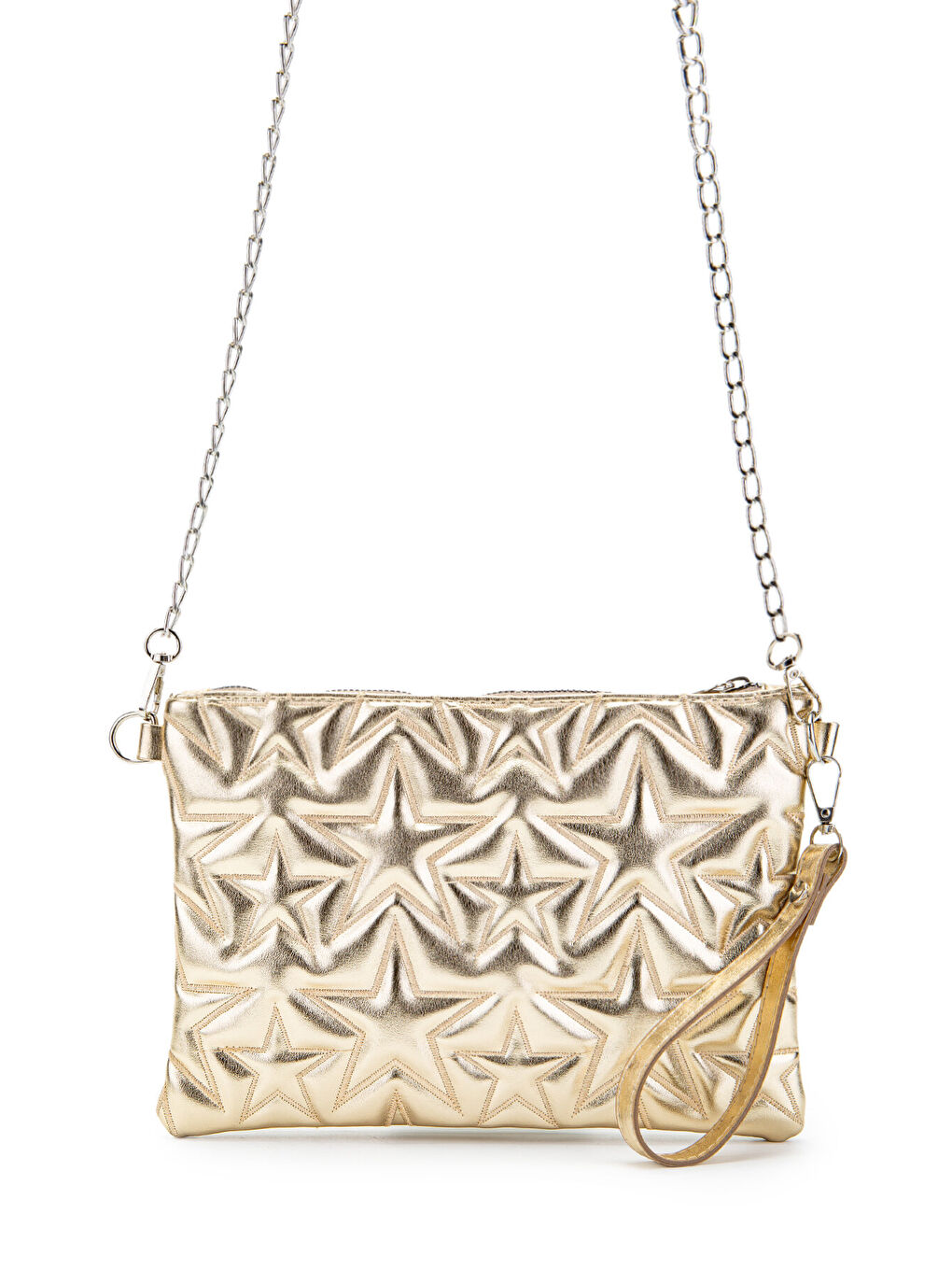 Pembe Yıldız Dikişli Clutch Star Kadın Çanta Gold Rugan-2