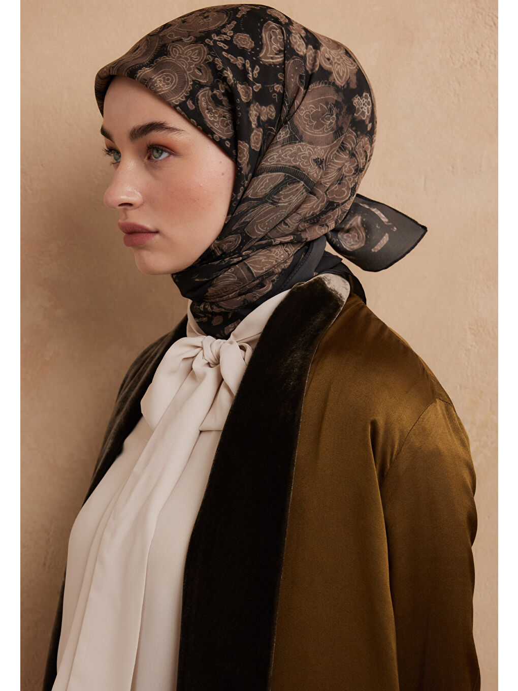 Kahverengi Freda Desen Pamuk İpek Eşarp Sütlü Kahve-3
