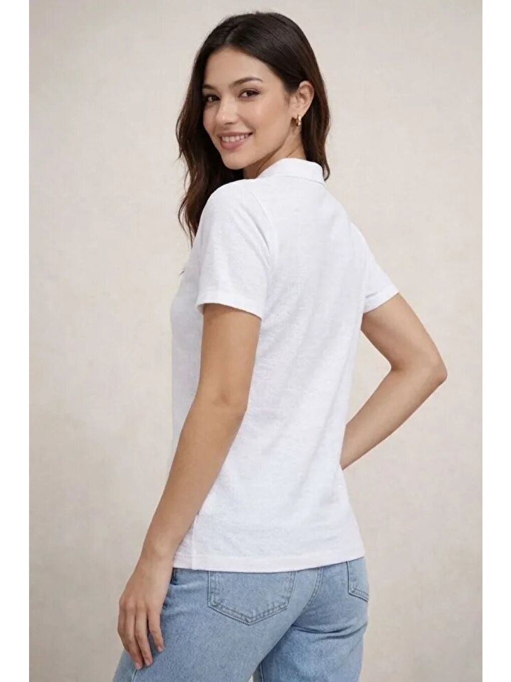 Polo Yaka Pike Kumaş Düğmeli Basic Tişört T-Shirt Günlük Rahat - Beyaz-1