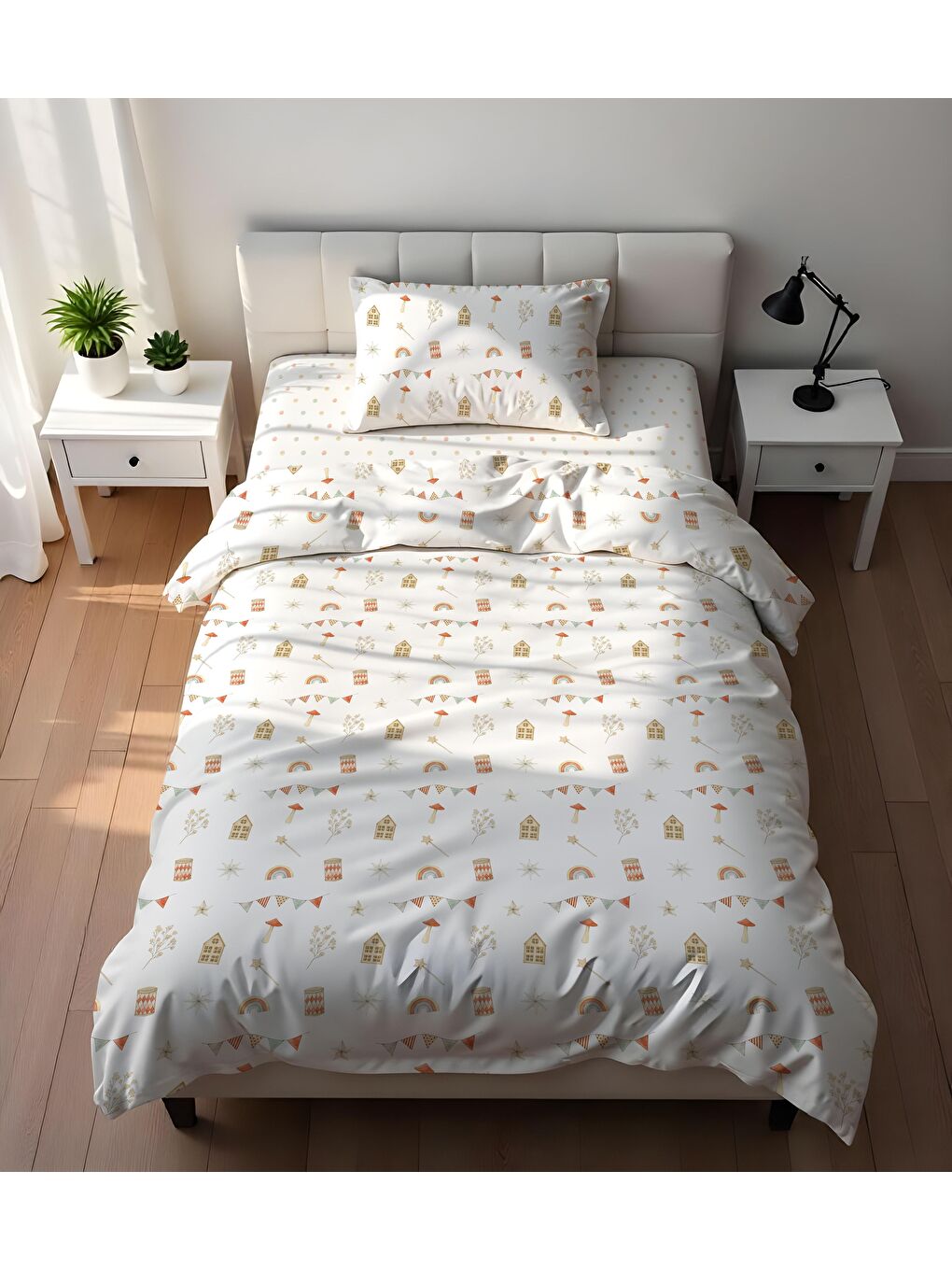 Karışık Minik Flamalar Desenli Çarşafsız 2'li Takım Baskılı  Nevresim Takımı 160x220 cm