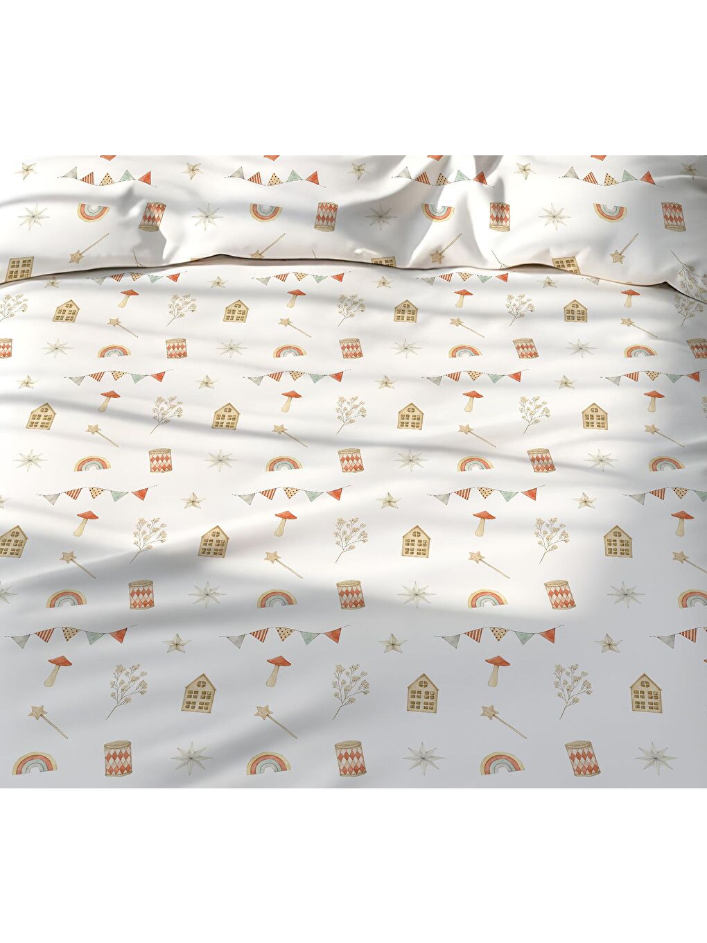 Karışık Minik Flamalar Desenli Çarşafsız 2'li Takım Baskılı  Nevresim Takımı 160x220 cm-1