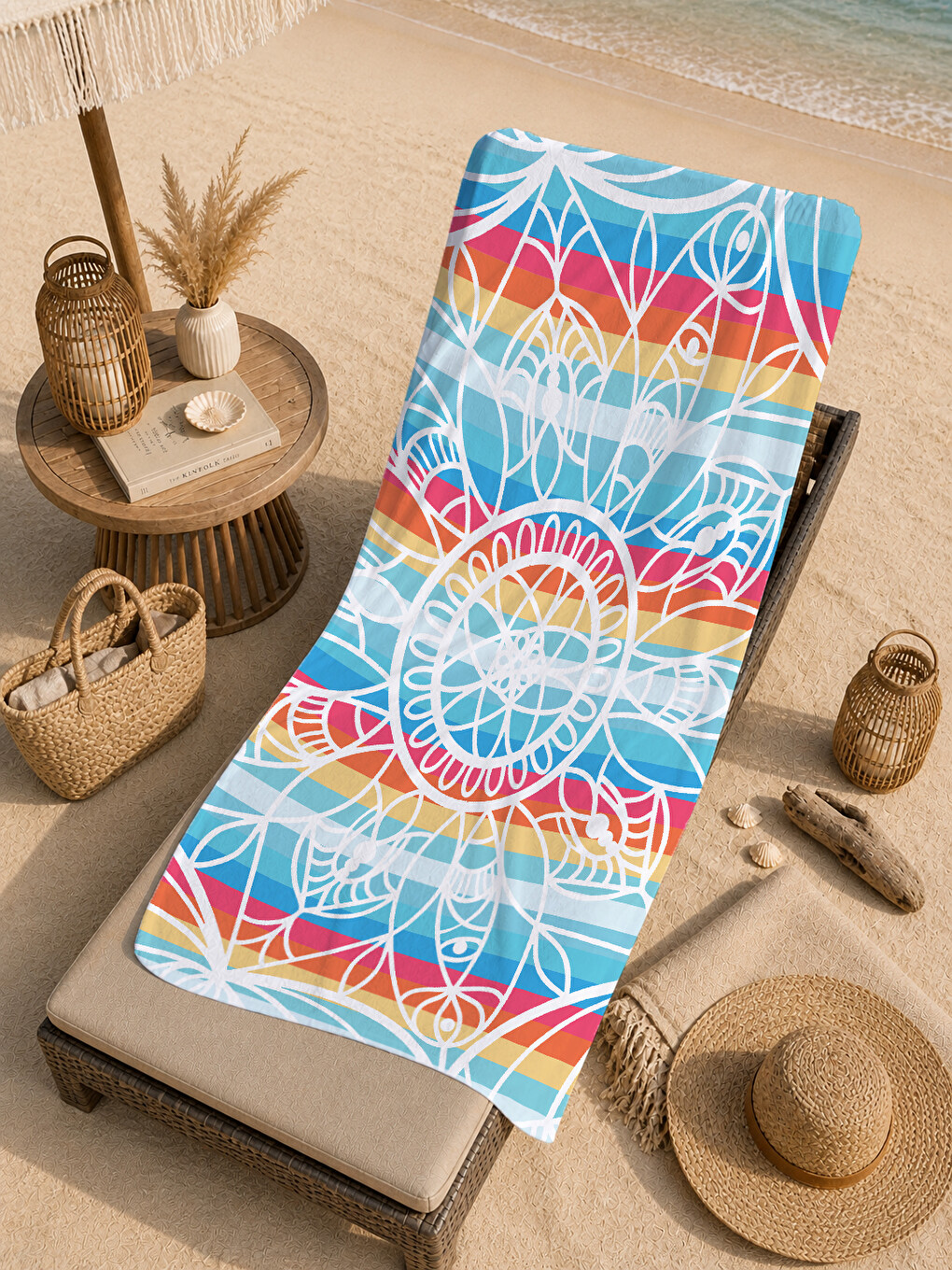 Yeşil Renkli Bohem Mandala Geometrik Desenli 70x150 Cm Dijital Baskılı Plaj Ve Banyo Havlusu-4