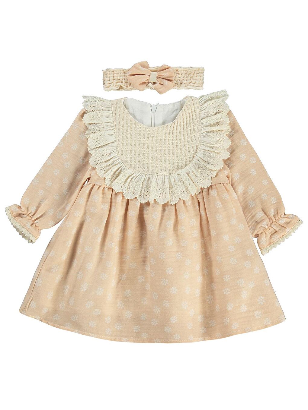 Pembe Lüks Roba Fistolu Bandanalı 6-18 Ay Elbise - Pudra 18-24 Ay