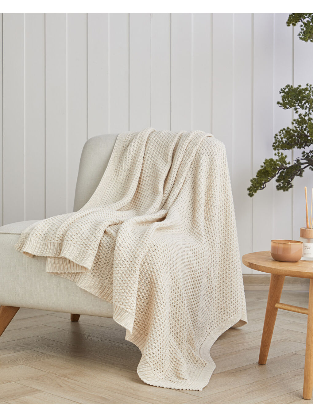 Simple White Koltuk Şalı 130x170 cm Ekru-1