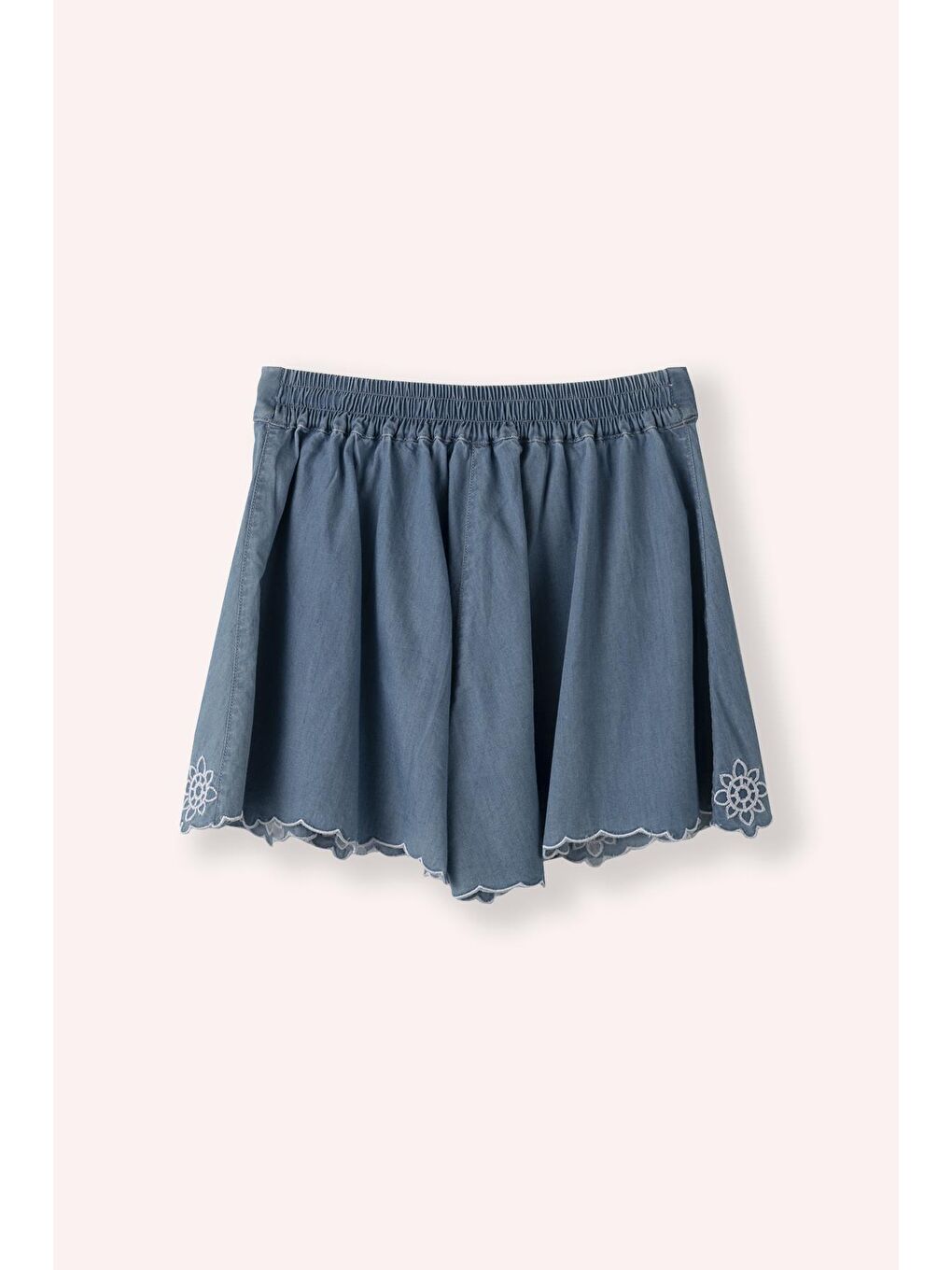 Kız Çocuk Nakış Detaylı Denim Şort Mavi-2