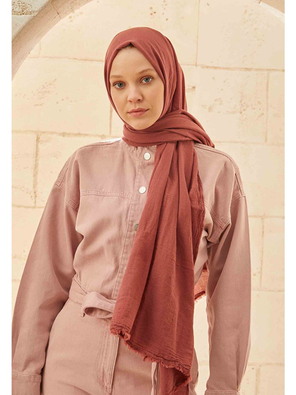 Pembe Organik Pamuk Şal Koyu Gül-1