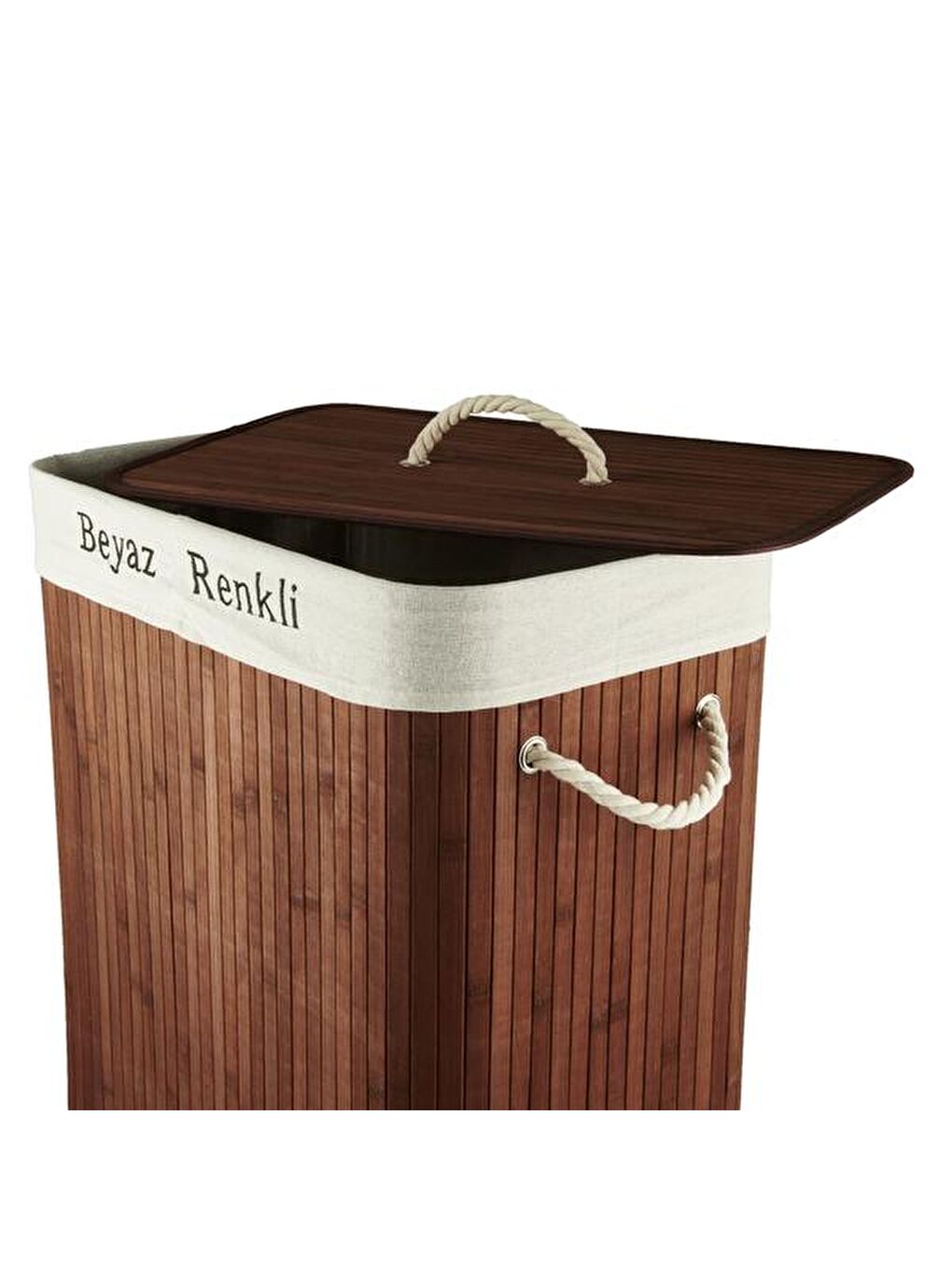 Bambu Çift Hazneli Çamaşır Sepeti - Koyu Kahverengi-4