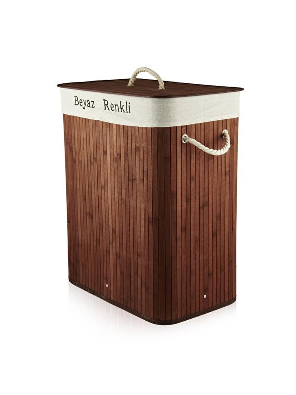 Bambu Çift Hazneli Çamaşır Sepeti - Koyu Kahverengi-5