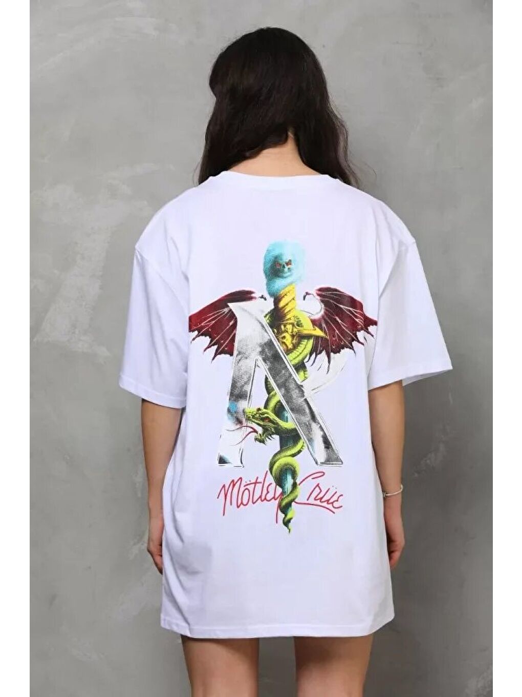 Unisex Bisiklet Yaka Baskılı Oversize T-Shirt - Beyaz-2