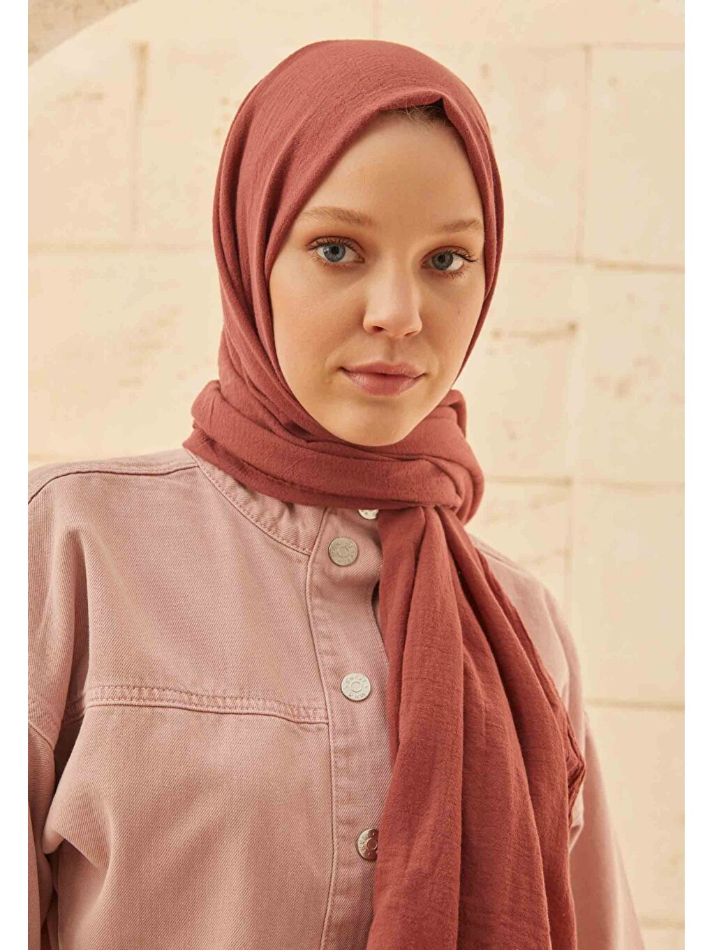 Pembe Organik Pamuk Şal Koyu Gül-3