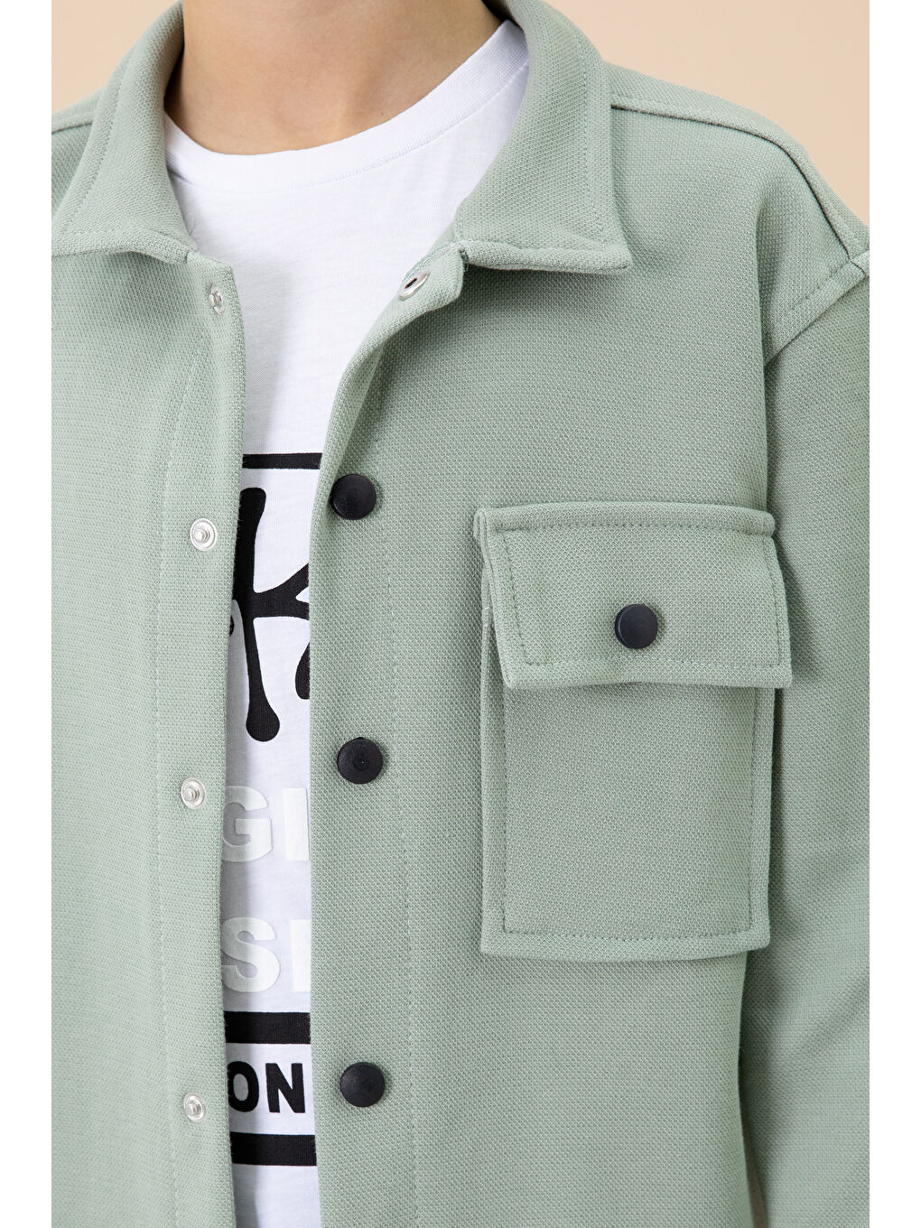 Yeşil Yazı Baskılı Tişörtlü Gömlekli Erkek Çocuk Takım 20004-4