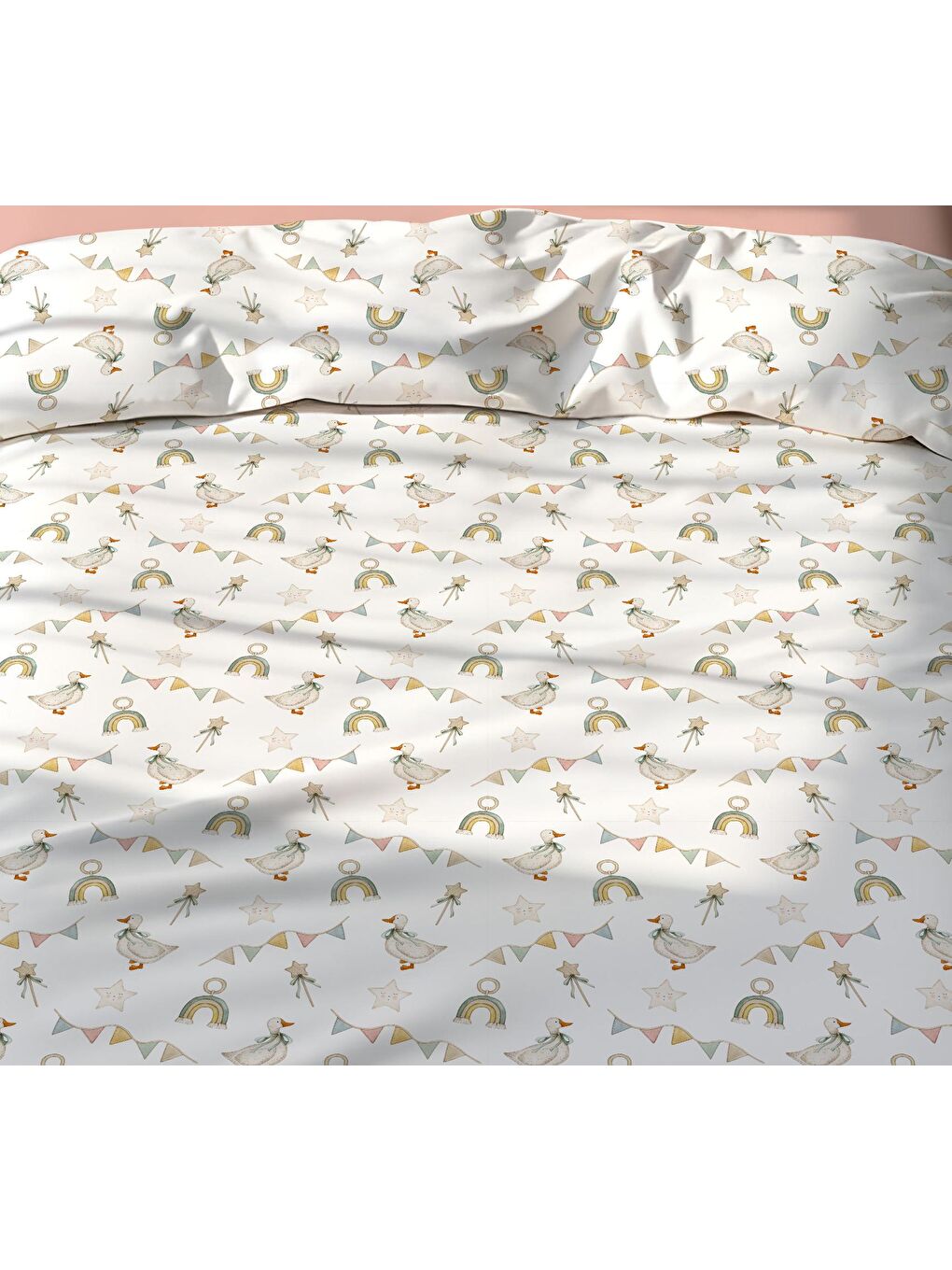 Karışık Minik Ördekler Desenli Çarşafsız 2'li Takım Baskılı  Nevresim Takımı 160x220 cm-1