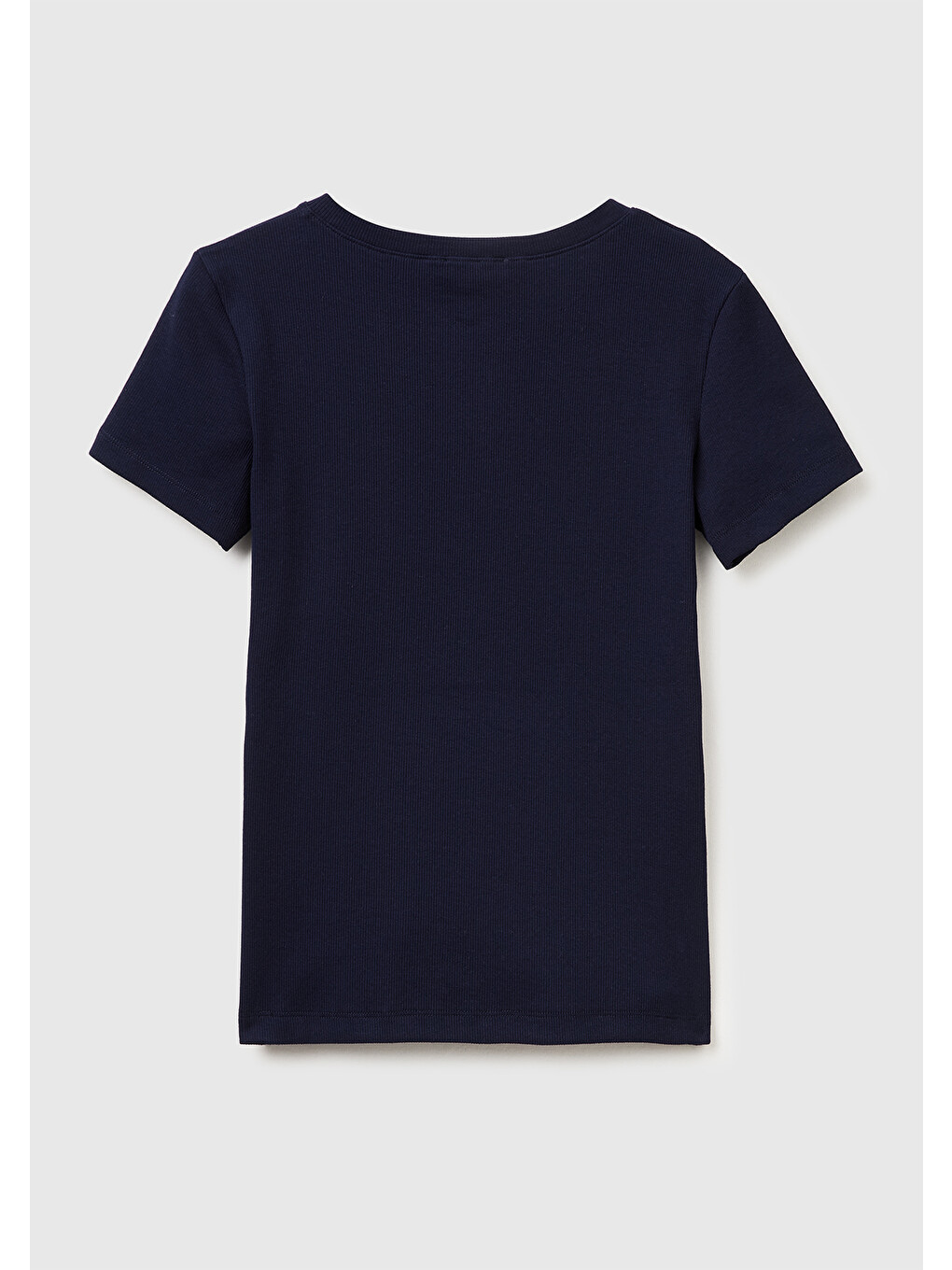 Kadın Lacivert Pamuk Karışımlı Önü Düğme Detaylı Yuvarlak Yaka T-shirt-1