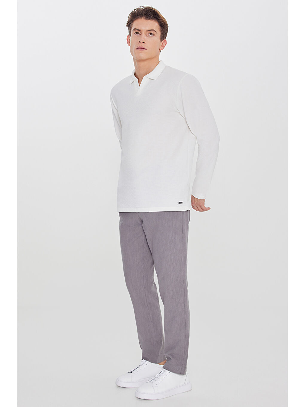 Gri Erkek Füme Keten Slim Fit Beli Bağlamalı Yan Cepli Casual Pantolon-1