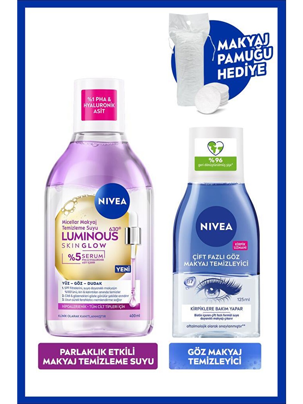 Skin Glow Parlaklık Etkili Micellar Makyaj Temizleme Suyu Ve Göz Makyaj Temizleyici 125ml, Pamuk