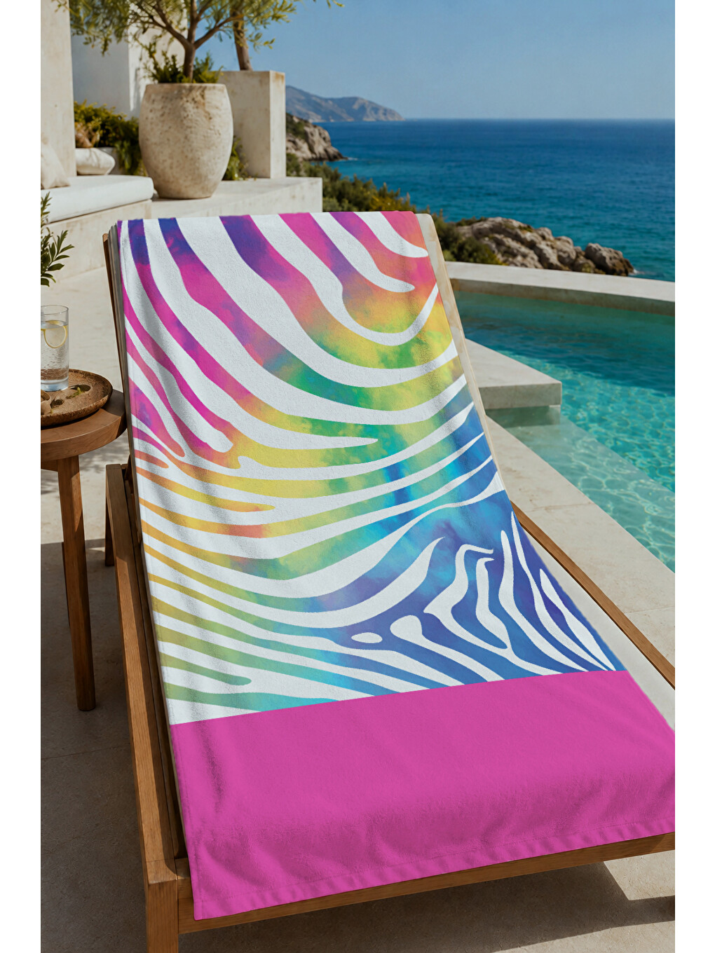 Sarı Renkli Zebra Dalga Desenli 70x150 Cm Dijital Baskılı Plaj Ve Banyo Havlusu