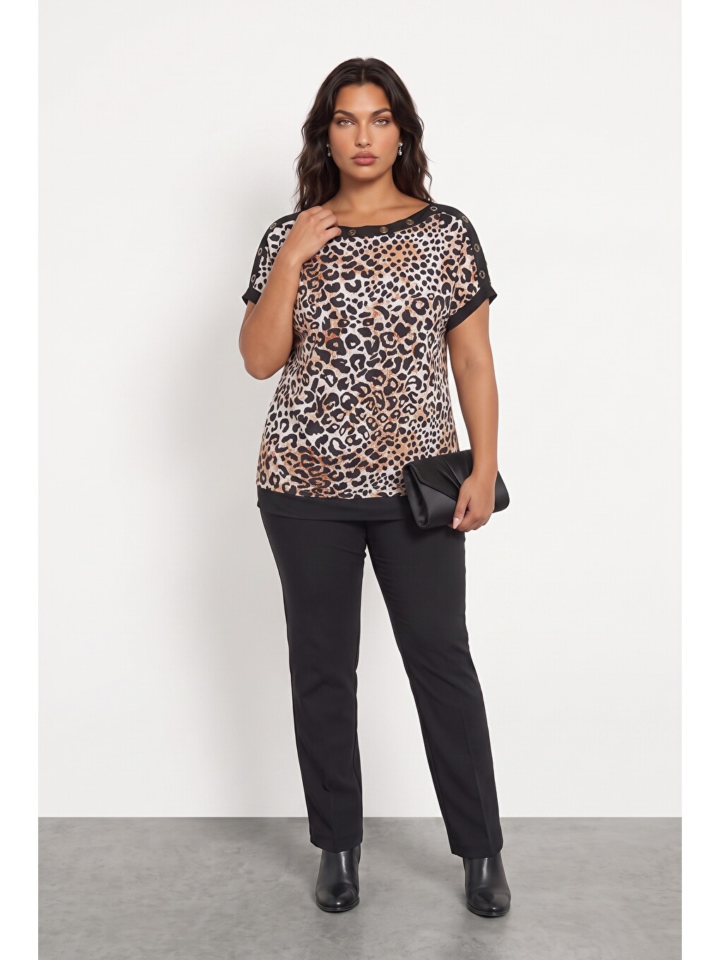 Kahverengi Kuşgözü Detaylı Leopar Bluz-1