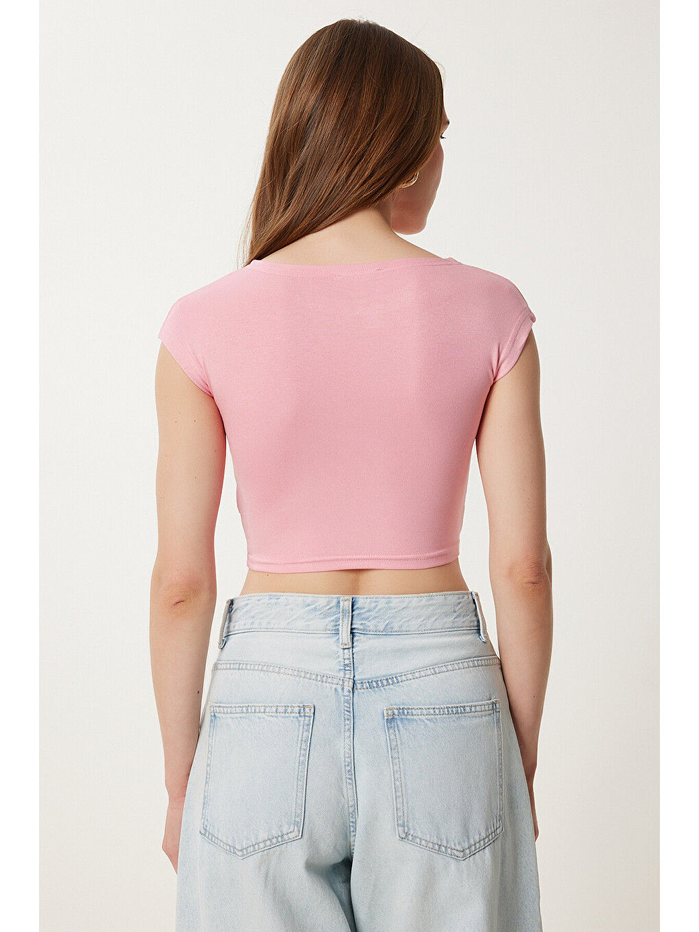 Pembe 2’li Paket Basic Crop Örme Bluz PEMBE SARI LZV0017-4