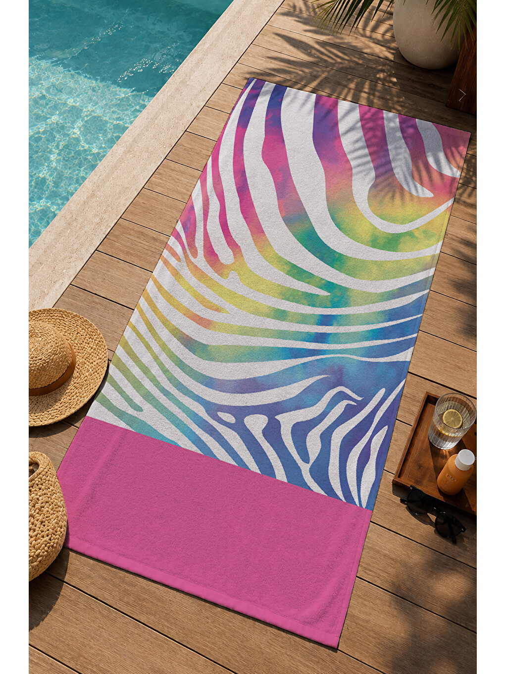 Sarı Renkli Zebra Dalga Desenli 70x150 Cm Dijital Baskılı Plaj Ve Banyo Havlusu-2