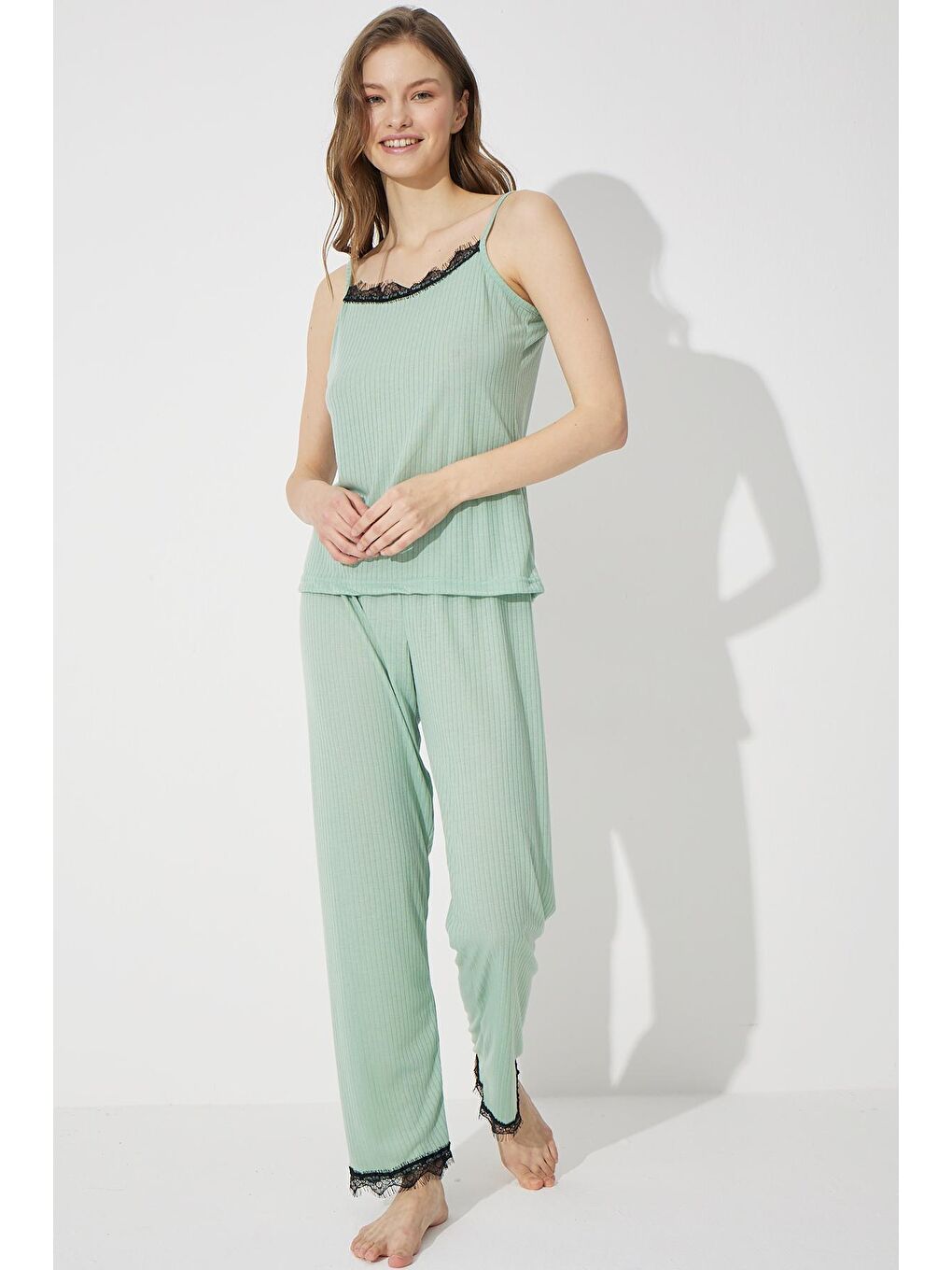 Yeşil Soft Touch İnce Örme Pijama Takım