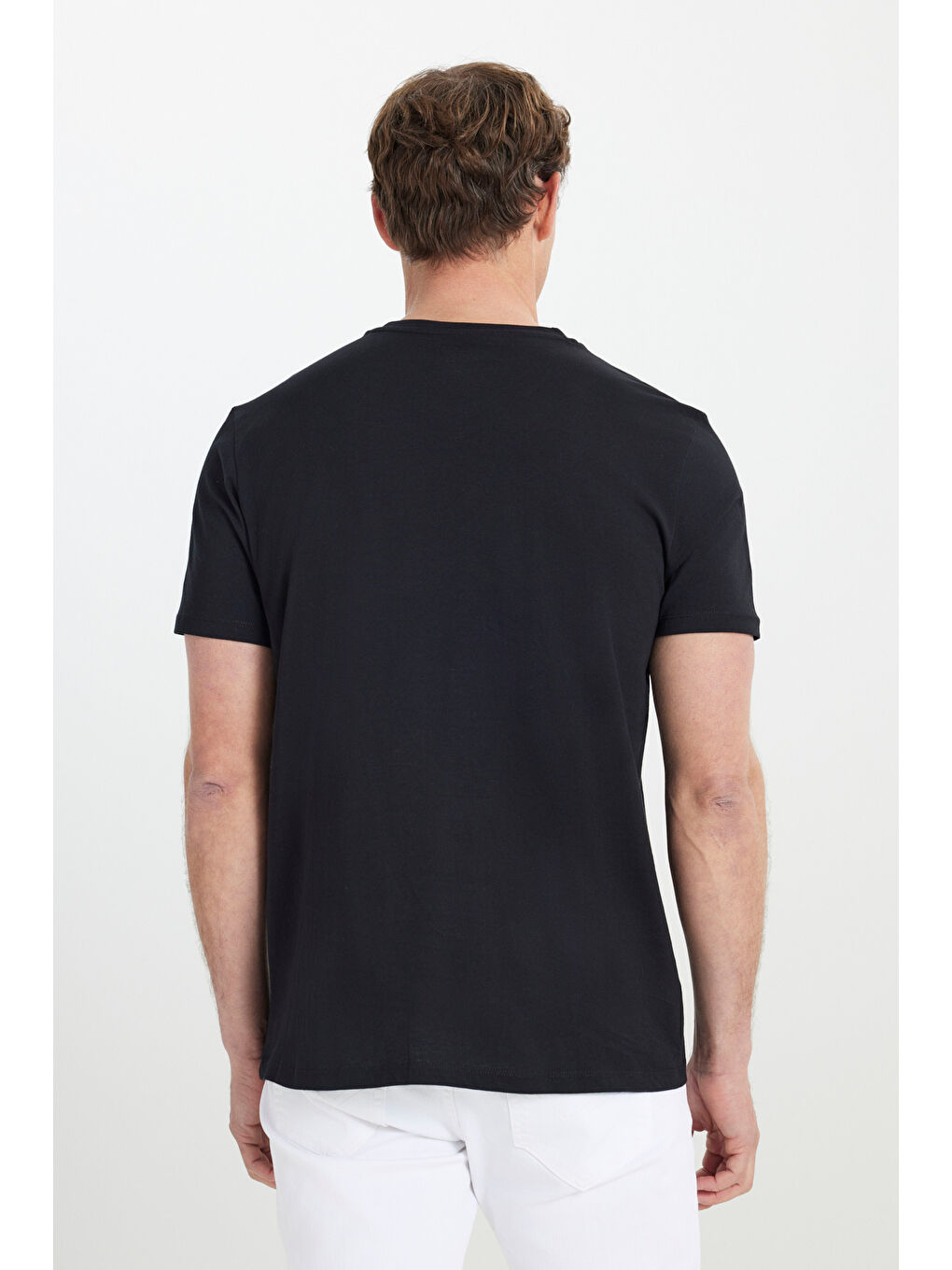 Erkek Siyah Slim Fit Dar Kesim V Yaka Pamuklu V Yaka Kısa Kollu %100 Pamuk Tişört-4