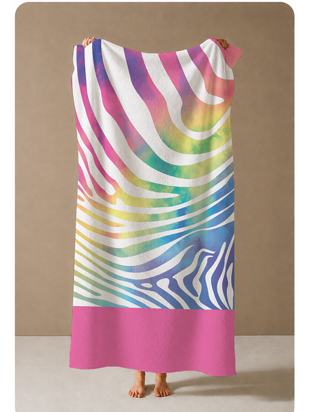Sarı Renkli Zebra Dalga Desenli 70x150 Cm Dijital Baskılı Plaj Ve Banyo Havlusu-3