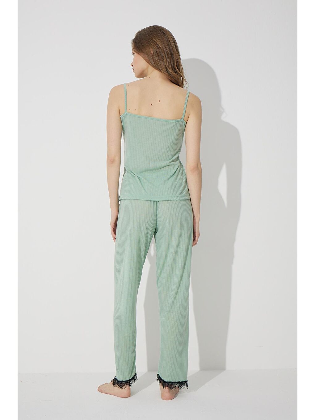 Yeşil Soft Touch İnce Örme Pijama Takım-1