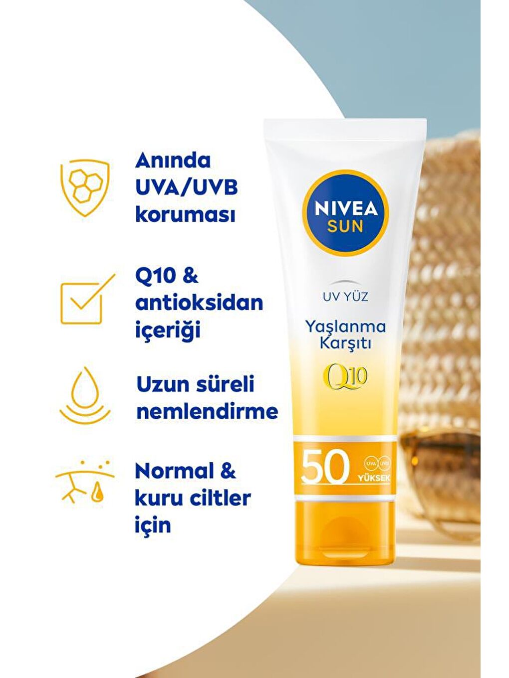 NIVEA Şeffaf Sun Spf50+ Yaşlanma & Leke Karşıtı Q10 Yüz Güneş Kremi 50 ml, Çok Y - 1