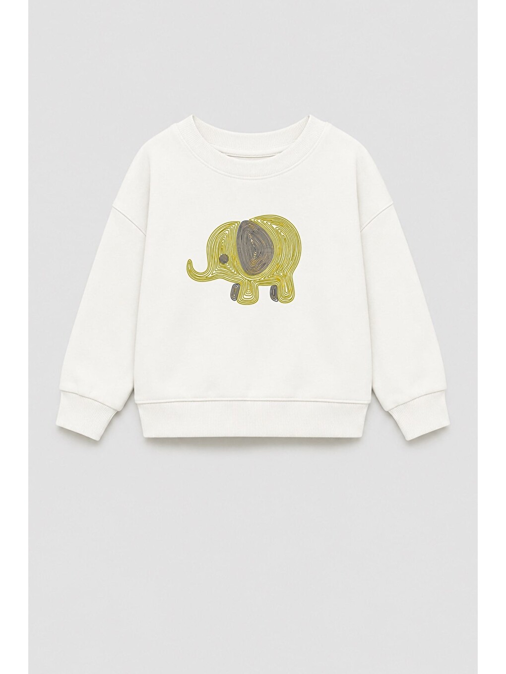 Ekru Unisex Çocuk 3 İplik Kumaş Pamuklu Fil Baskılı Sweatshirt
